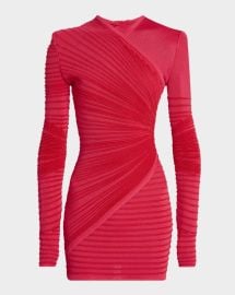 Balmain Flechage Knit Long-Sleeve Mini Dress at Neiman Marcus